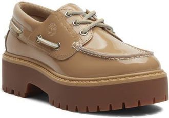 Timberland Stone Street Platform Boat Shoe in Med Beige Patent Leather at Nordstrom, Size 9.5