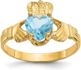 Diamond2Deal 14k Yellow Gold Blue Cubic Zirconia Claddagh Ring