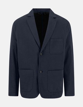 Fynch-Hatton Mens Cotton Linen Blend Twotone Structured Blazer Dark Navy - Black - Size: 42/Regular