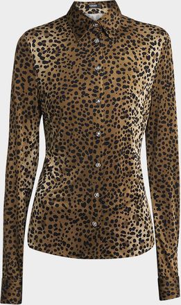Versace Leopard-Print Liquid Jersey Formal Shirt