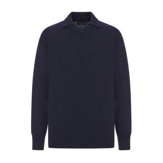 Roberto Collina Truien & Vesten, Heren, Blauw, M, Wol, Wollen polo met kasjmier