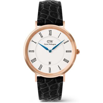 Daniel Wellington Classic Roman Numerals Leather Strap Watch, 40mm in White/Rose/Black at Nordstrom
