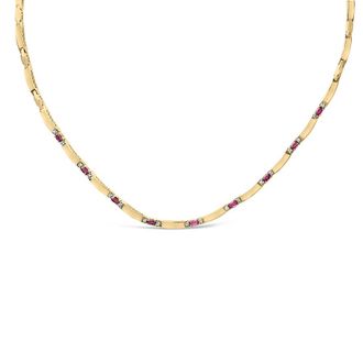 House of Brilliance 14K Yellow Gold Red Ruby and 3/8 Cttw Diamond Alternating Link Necklace