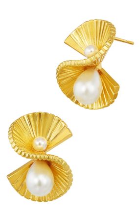 Savvy Cie Jewels GOLD PLATED OVER BRASS GOLDEN TWIST STUD PEARLS EARRING