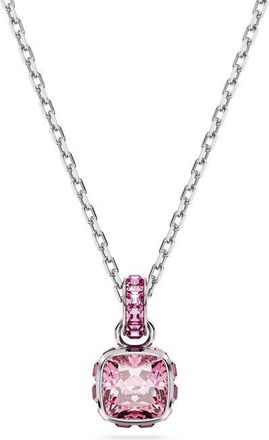 Swarovski Square Cut Birthstone Crystal Pendant Necklace in Pink/October at Nordstrom
