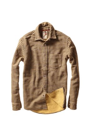 Relwen Mens Plaid Chamois Lined Flannel Shirt In Gold Tweed Guncheck