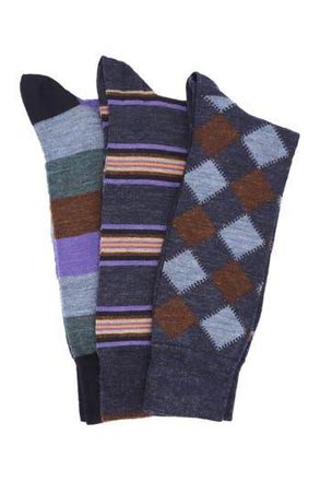 Lorenzo Uomo Assorted 3-Pack Italian Merino Wool Crew Socks in Navy Multi at Nordstrom Rack