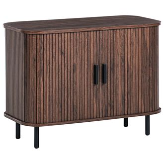 Beliani Aparador Retro Puertas Correderas Mdf Patas De Metal Madera Marr&oacute;n Oscuro Bradley