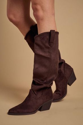 Oasis Womens Winnie Faux Suede Slouch Calf Boots - Chocolate - Size UK 7