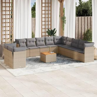 vidaXL Set De Sof&aacute;s De Jard&iacute;n 12 Pzas Y Cojines Rat&aacute;n Sint&eacute;tico Marr&oacute;n Vidaxl