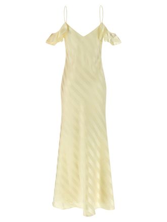 Self Portrait Satin Striped Dress - Pale yellow