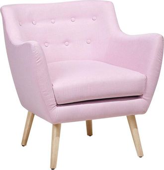 Beliani Beliani - Sillón tapizado rosa con respaldo abotonado patas de madera Drammen