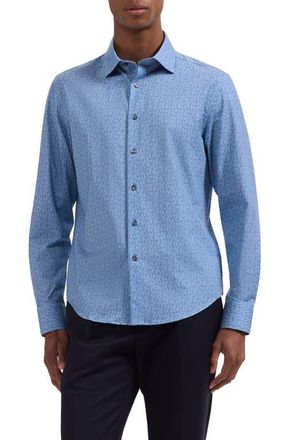 Bugatchi James OoohCotton Geo Print Button-Up Shirt in Cobalt at Nordstrom, Size Xxx-Large