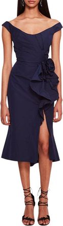 Marchesa Taffeta Trumpet Midi Dress