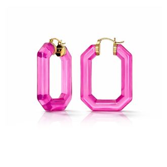 Gold & Honey Womens Emerald Gem Lucite Hoop Earrings In Pink