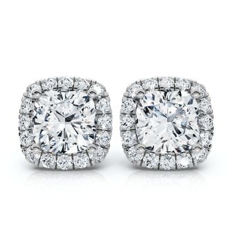 Pompeii3 Certified 5.80Ct Cushion Cut Diamond Halo Studs 14k Gold Womens Earrings Size: 1/2 Wide