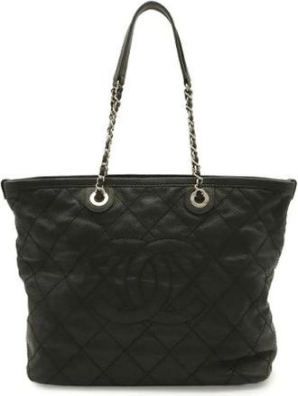 Chanel Pre-owned Caviar Leren Tote Bag - Matrasse Coco Mark Ketting Tote Bag - Dames - Vintage Shopper - Zwart - ONE Size - Leer - Vintage