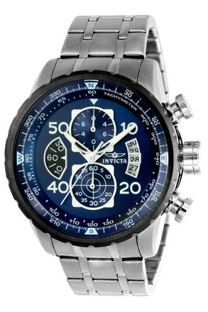 Invicta Aviator 22970 Heren Horloge - Quartz Uurwerk - Roestvrij Staal met blauwe Wijzerplaat - 48mm