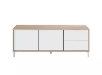 Usinestreet Mueble de TV 2 puertas y 2 cajones L130 cm - Efecto Roble y Blanco