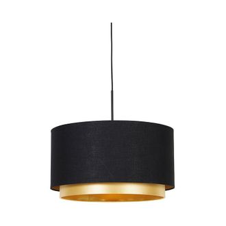 QAZQA Moderno L&aacute;mpara Colgante Moderna Negra Con Dorado 47 Cm Doble Pantalla - Combi Textil /acero Alargada Adecuado Para Led Max. 1 X 60 Watt - Qazqa