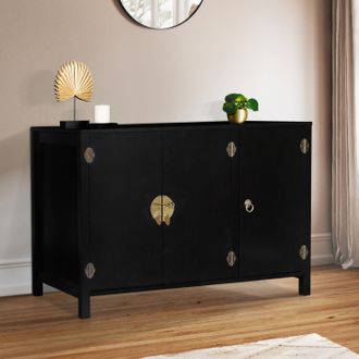 IDMarket Yang Aparador Bajo Asi&aacute;tico De 3 Puertas, Madera Negra 110 Cm