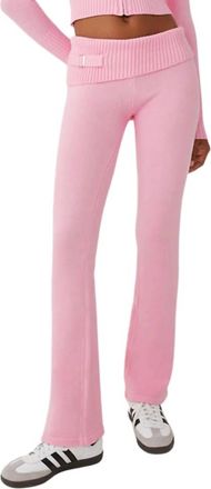 Frankies Bikinis Fleur Cloud Knit Low Rise Pant In Valentine Pink