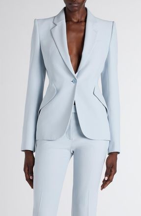 Alexander McQueen Leaf Crepe Jacket in Turquoise Blue at Nordstrom, Size 12 Us