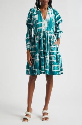 Busayo Wande Long Sleeve A-Line Dress in White/Green at Nordstrom Rack, Size X-Small