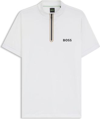 BOSS Active zip-neck T-shirt in stretch-mesh jersey