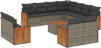 vidaXL Set De Sof&aacute;s De Jard&iacute;n 12 Pzas Con Cojines Rat&aacute;n Sint&eacute;tico Gris Vidaxl