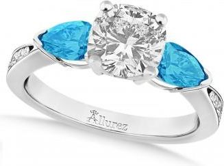 Allurez Cushion Diamond & Pear Blue Topaz Engagement Ring in Platinum (1.29ct)