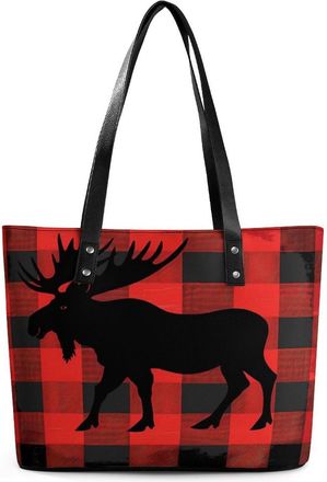Generic Moose Buffalo Plaid Set Tote Bags for Women Cute Shoulder Purses Handbags