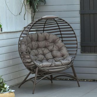 OUTSUNNY Egg Chair with Cushion Steel Frame & Side Pocket for Indoor Outdoor in Brown