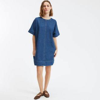 La Redoute Collections Uitlopende jurk, denim, korte mouwen