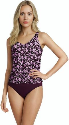 Lands End D-Cup Chlorine Resistant V-neck Shoulder Tie Flutter Tankini Swimsuit Top in Tropic Floral Ditsy/dark Wine at Nordstrom, Size 12