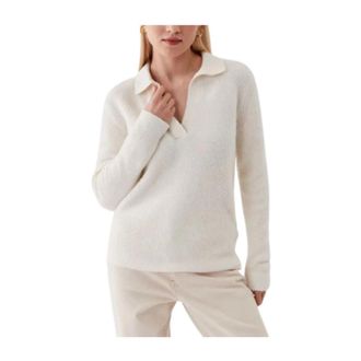 Calvin Klein Alpaca Polo-NK Trui - Dames - V-hals truien - Wit - XS - Truien & Vesten