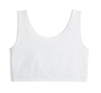 TomboyX Compression Bra Top for Women, Full Coverage Gender Inclusive Bras, Wireless Medium Support Top No Padding Sports Bra, White, S