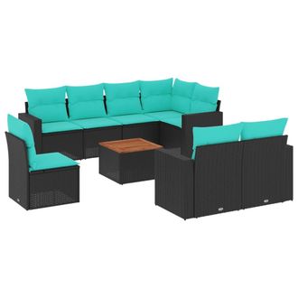 vidaXL Set De Sof&aacute;s De Jard&iacute;n 9 Pzas Con Cojines Rat&aacute;n Sint&eacute;tico Negro Vidaxl