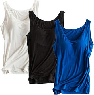 Alizeal Womens Tanks Top Stretch Camisole 3 Piece Ladies Top Underwear, XXL(Black, White, Royal Blue)