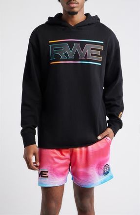 Overtime Elite RWE Oversize Raw Edge Tie Dye Logo Hoodie in Black at Nordstrom, Size Xx-Large
