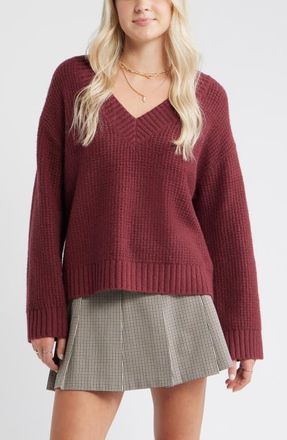 BP. V-Neck Thermal Sweater in Burgundy Tannin at Nordstrom, Size X-Large