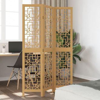 vidaXL Biombo Separador De 3 Paneles Madera Maciza Paulownia Marr&oacute;n Vidaxl
