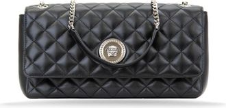 Versace Shoulder Bags, female, Black, Size: ONE SIZE Quilted Leather Shoulder Bag Magnetic Button
