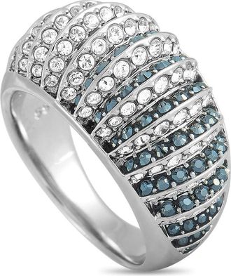 Swarovski Luxury Rhodium-Plated Stainless Steel Black and Clear Swarovski Crystals Ring