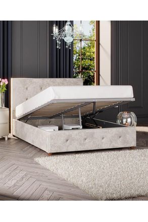 Laurence Llewelyn-Bowen Hesper Ottoman Storage Bed in Mirazzi Velvet Fabric, Custom Made in Ivory | Size: Small Double