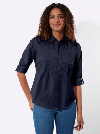 Casual Looks Langarmbluse CASUAL LOOKS, Damen, Gr. 36, marine, 50% Baumwolle, 50% Polyester, unifarben, Blusen Langarmbluse
