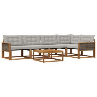 vidaXL Conjunto De Sof&aacute;s De Exterior 6 Pcs Natural Y Gris Claro Vidaxl