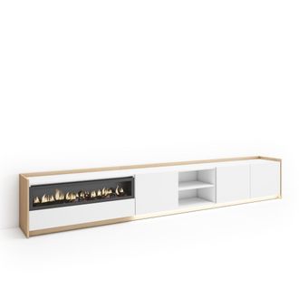 Skraut Home Skraut Home - Mueble Tv, Televisi&oacute;n, Muebles De Sal&oacute;n, Almacenaje, 310x37x50cm, Para Tv Hasta 80, Chimenea El&eacute;ctrica, Led, Estilo Moderno, Blanco Y Ro