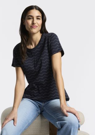 Ragwear Kurzarmshirt RAGWEAR MINTTA ZIG ZAG O, Damen, Gr. XXL, navy, Jersey, Obermaterial: 100% Baumwolle, bedruckt, normal, Rundhals, Shirts Kurzarmshirt, mi
