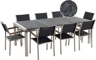 Beliani Conjunto De Comedor De Jard&iacute;n Negro Con Mesa 220 X 100 Cm De Granito Flameado 8 Sillas De Rat&aacute;n Grosseto